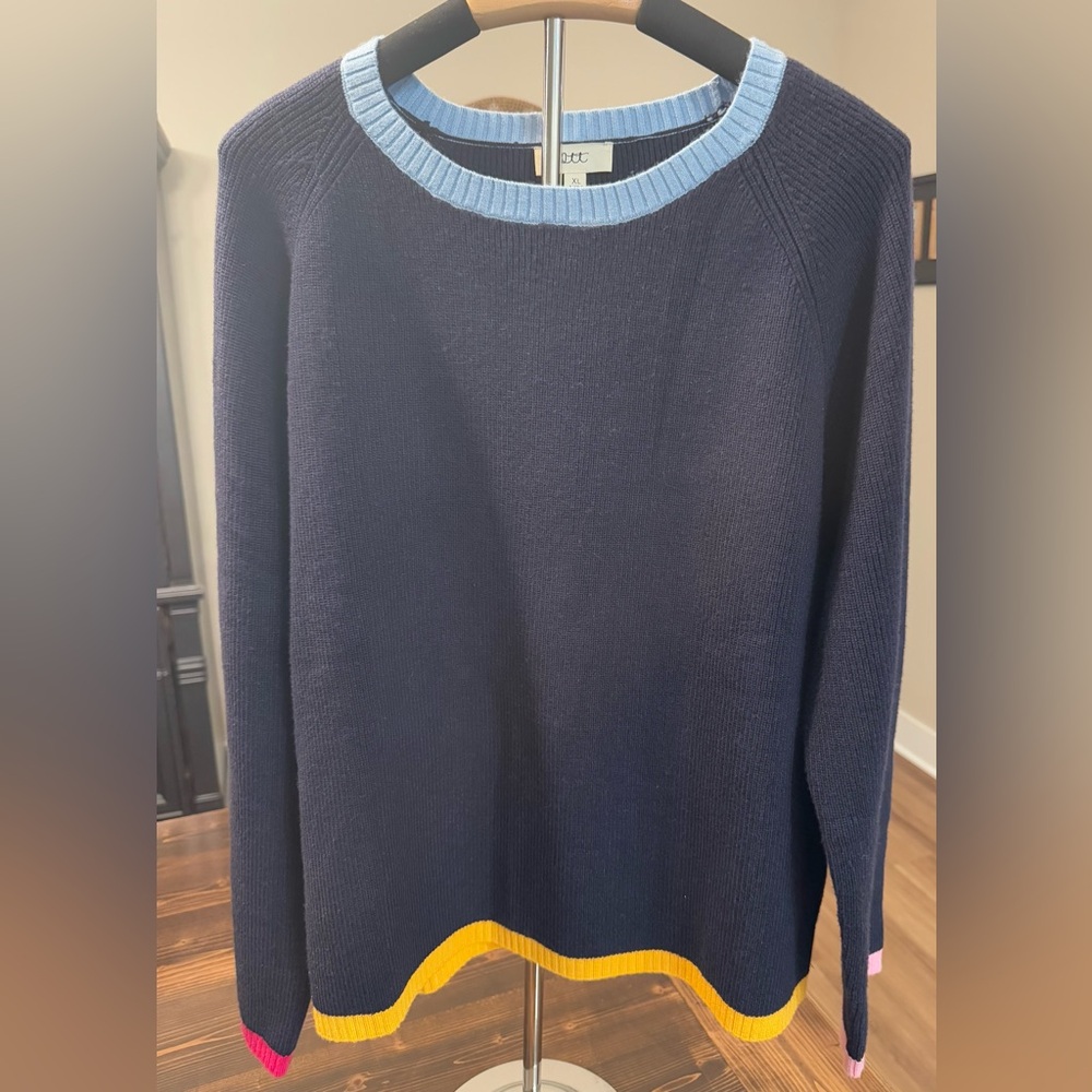 Ott Colorful Trim Navy Crewneck  Sweater Size XL EUC